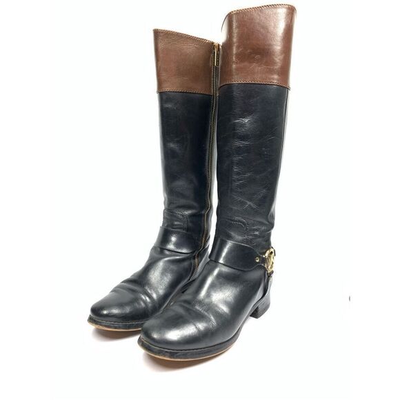 Michael Kors Tall Two Tone Brown Black Leather Riding Boots Women Size 8 - Picture 5 of 9